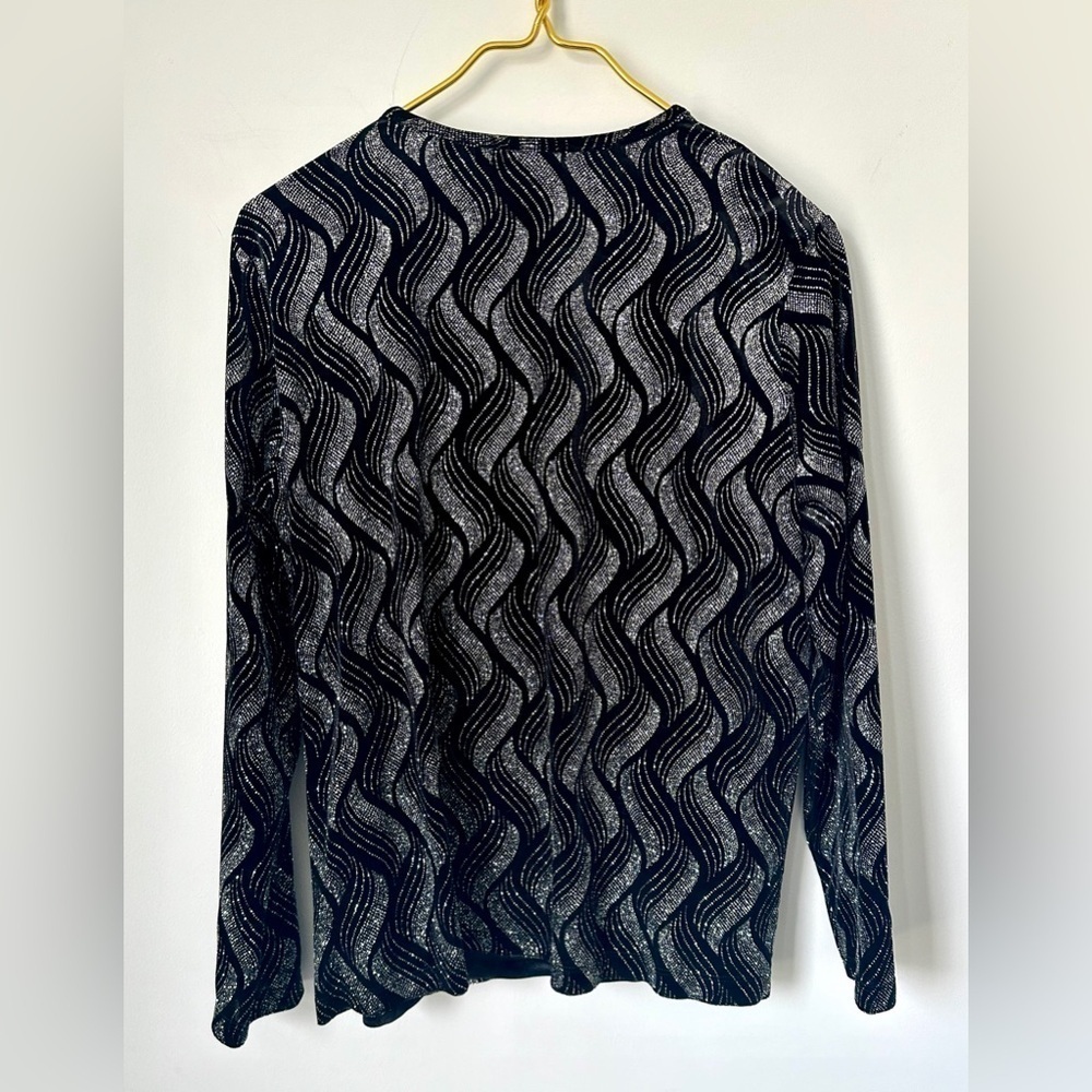 Vintage Notations Black Silver Velour Sparkle Layered Look Blouse Top Women’s L - Picture 3 of 10